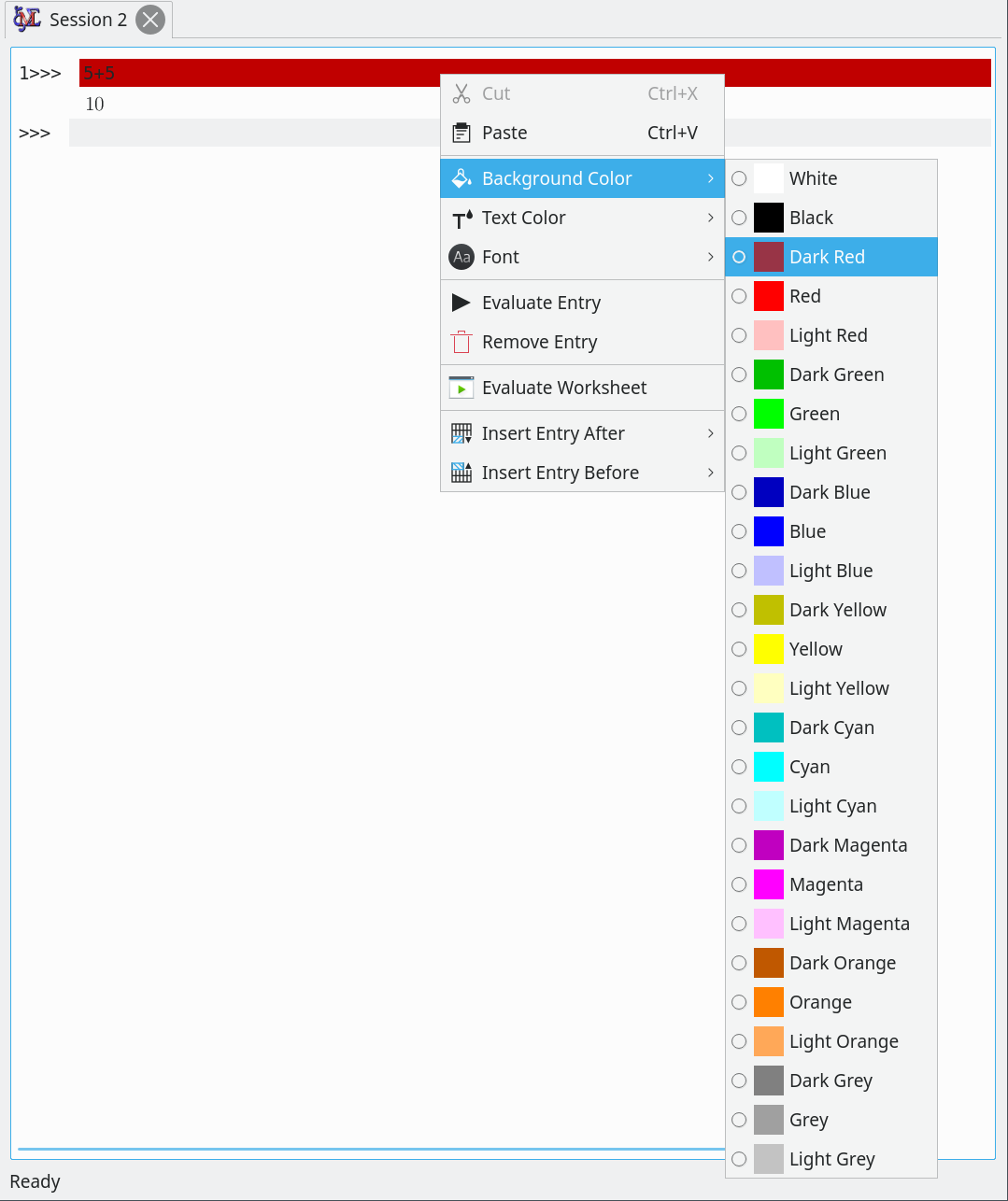 Context menu with formatting options