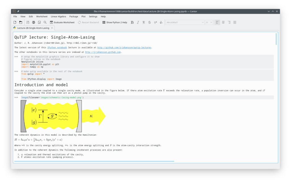 Jupyter notebook in Cantor