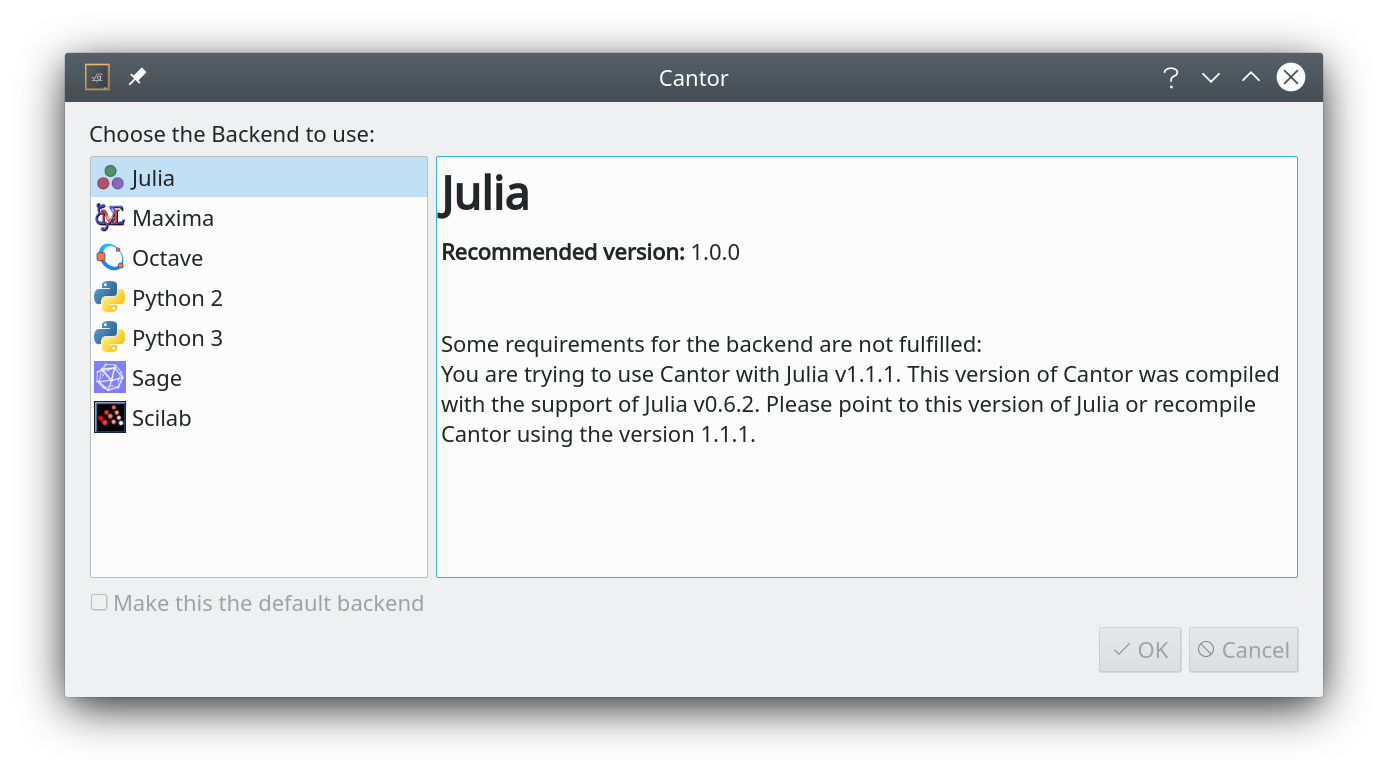 Select Backend Dialog