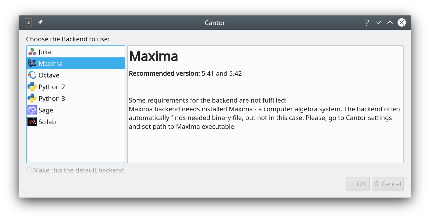Select Backend Dialog