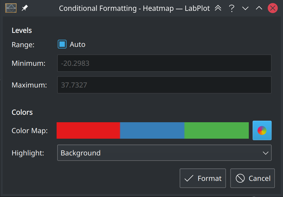 Heatmap Formatting Dialog