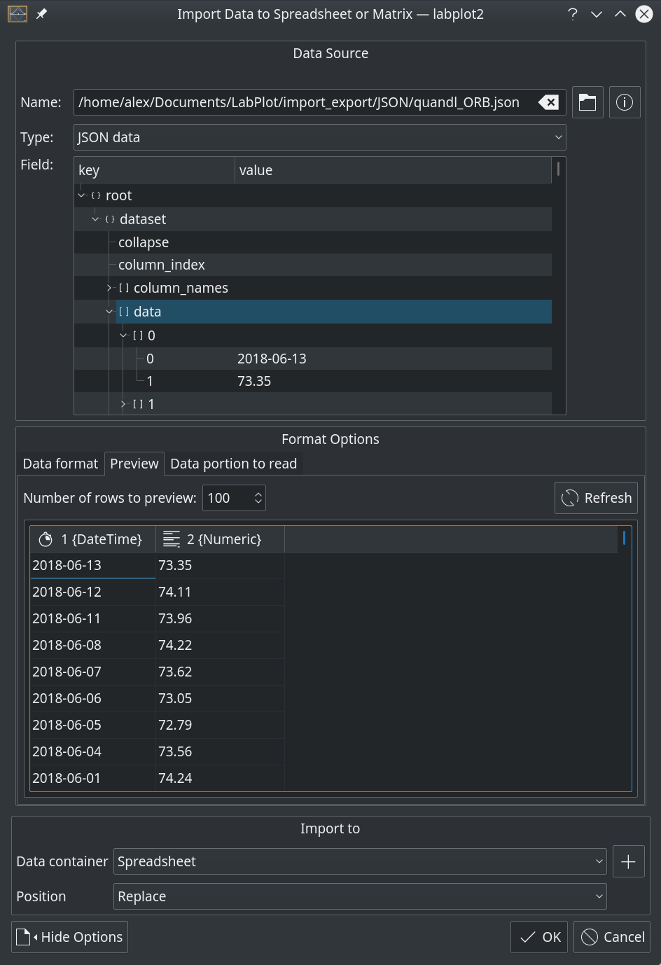 Preview of JSON array