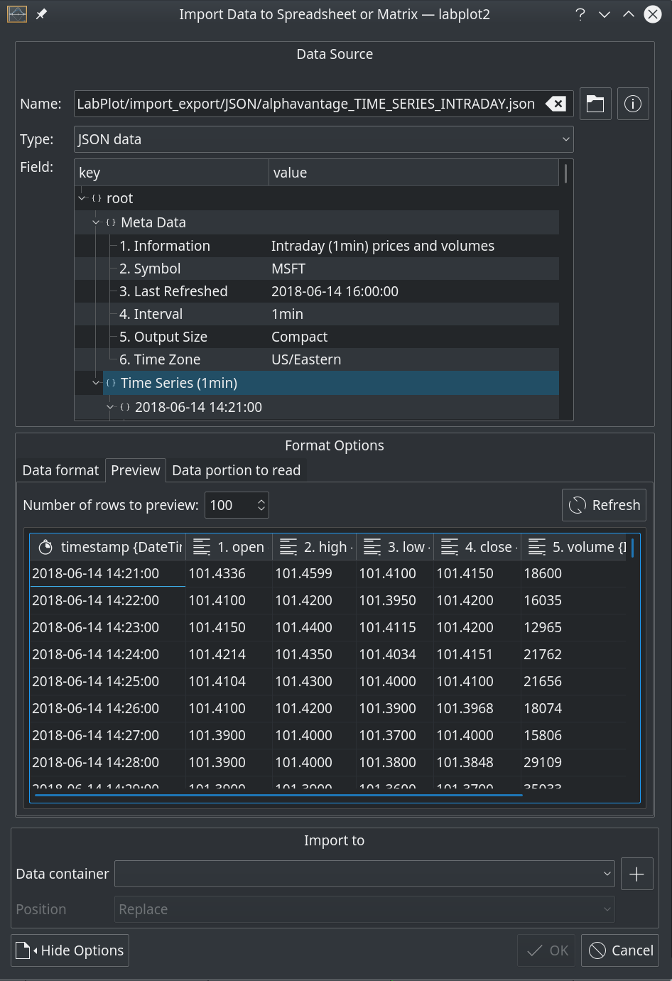 Preview of JSON object