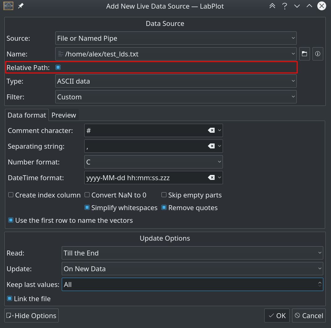 Relative Path for Live-Data Sources
