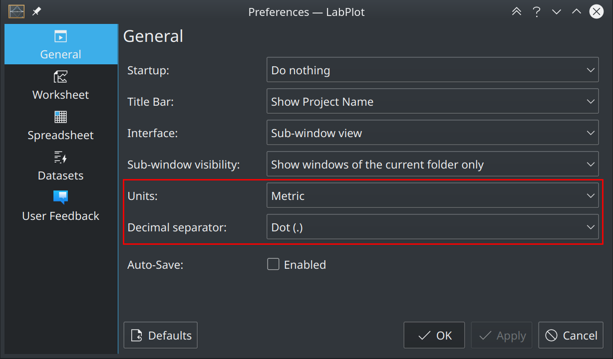 Units and Decimal Separator Settings